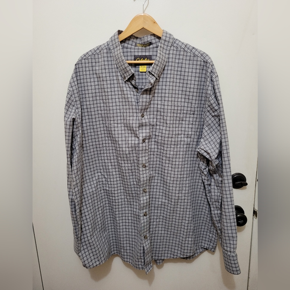 Cabela's Men's Casual Gray Plaid Shirt Size 3TG